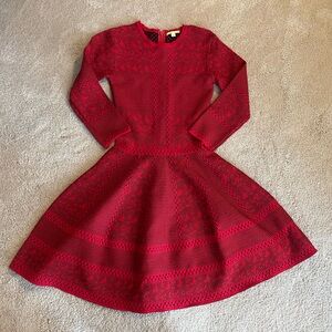 Gianni Bini Red and Black Textured Fit-and-Flare Dress